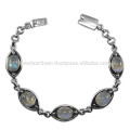 Natural Rainbow Moonstone Gemstone &amp; 925 Sterling Silver Designer Link Bracelet para meninas